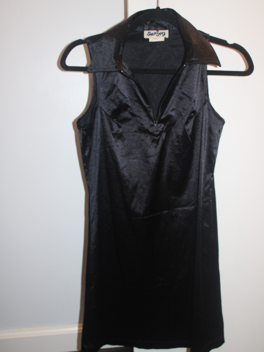 Vintage 90s Swing Black Satin Mini Dress – Small 🖤
